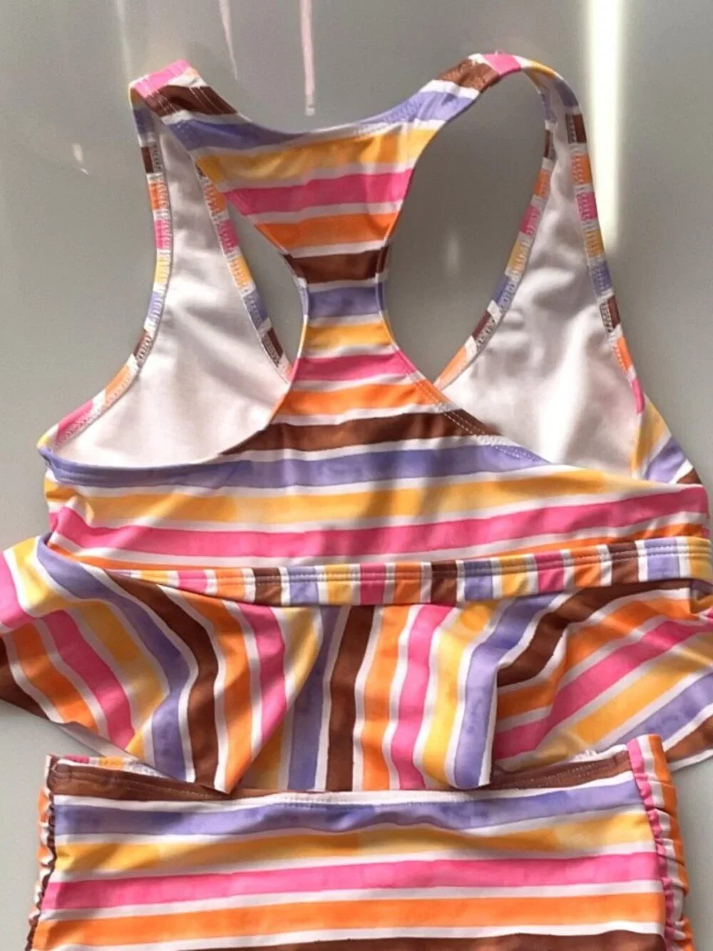 GIRLS STRIPED TANKINI SWIMMING SUIT 2 PC SET UPF 50+ L 10-12 LIKE NEW